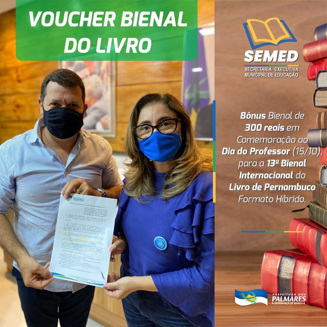 PREFEITURA DOS PALMARES E SECRETARIA DE EDUCAÇÃO CONCEDE O VOUCHER BIENAL DO LIVRO EM COMEMORAÇÃO AO DIA DOS PROFESSORES