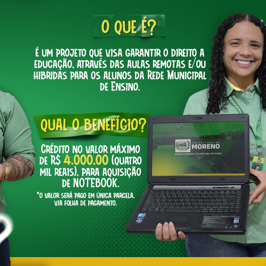 Prefeito Edmilson Cupertino, sanciona a Lei que garante verba para os professores da rede municipal de ensino, para aquisição de notebooks.