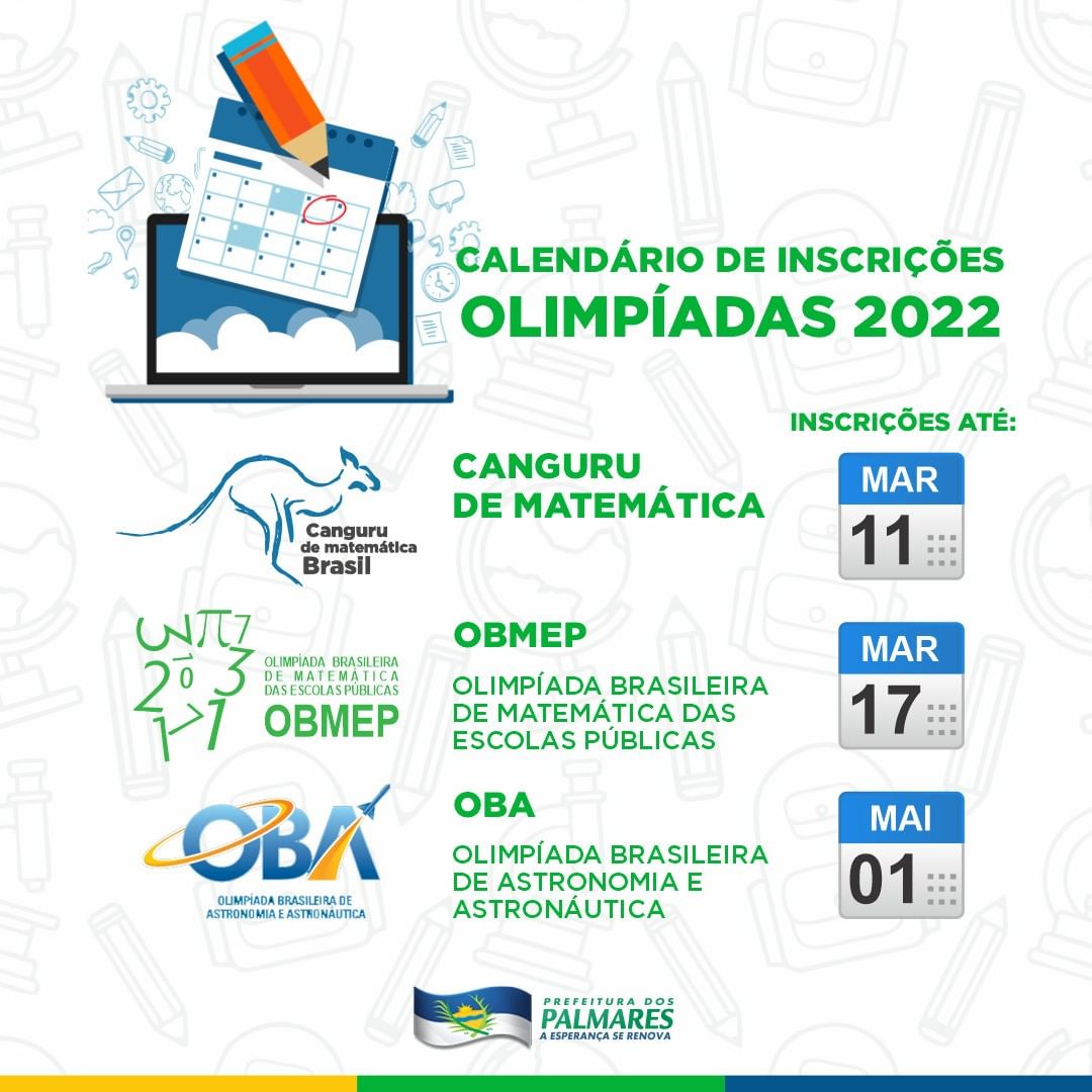 PALMARES: CALENDÁRIO DE INSCRIÇÕES PARA AS OLIMPÍADAS 2022 