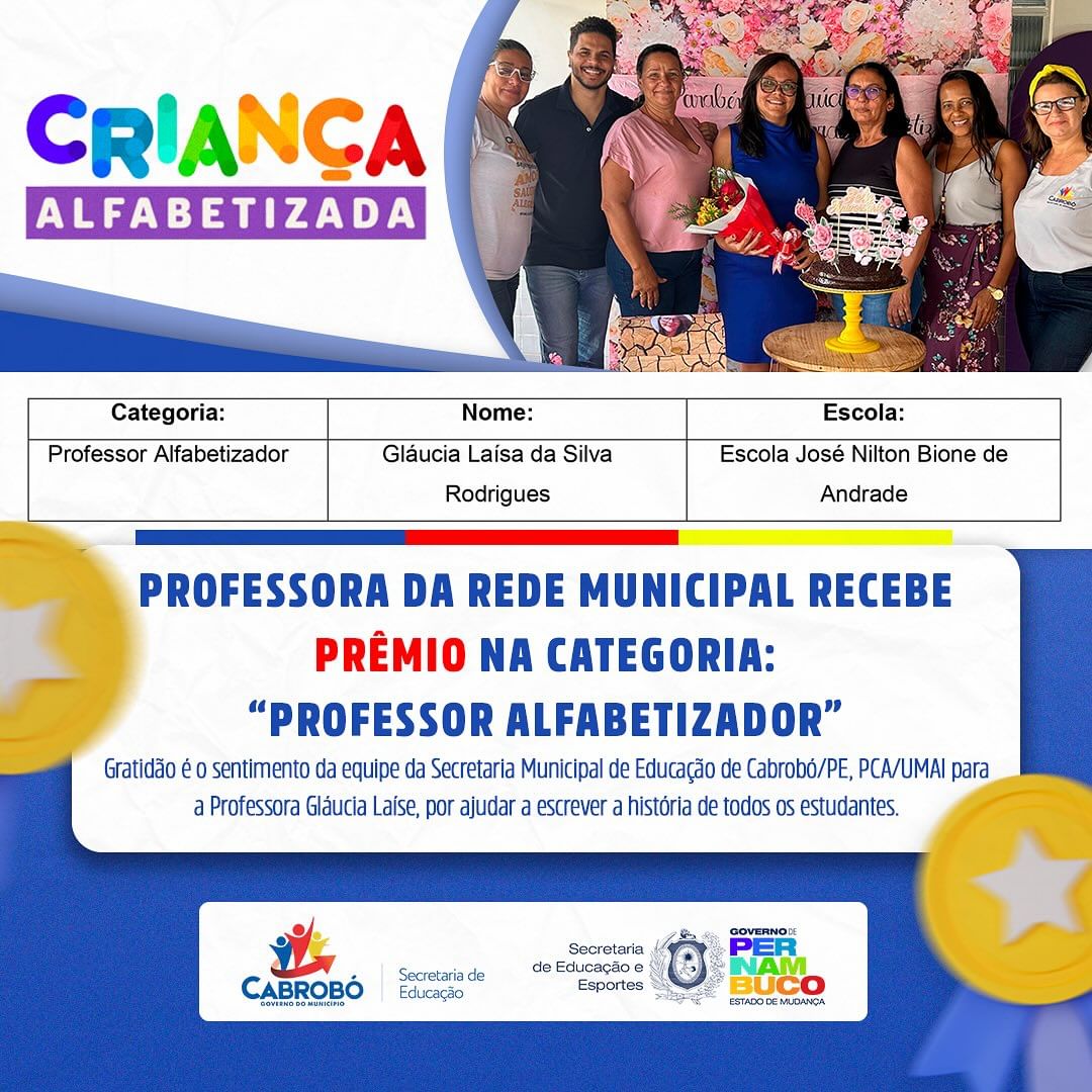 CABROBÓ/PE: Professora Recebe Prêmio na Categoria: "Professor Alfabetizador"